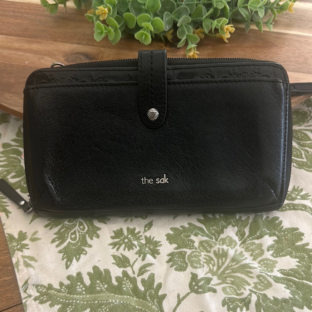 The Sak Black Leather Wristlet